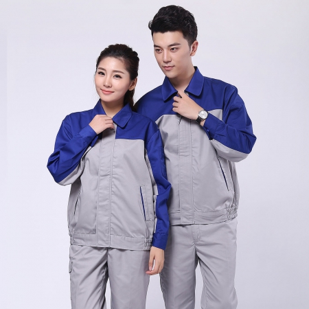 艳蓝配浅灰涤棉纱卡飞机维修工作服AC072-YS